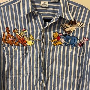 Vintage Disney Winnie the Pooh Blue Striped Button-up Shirt